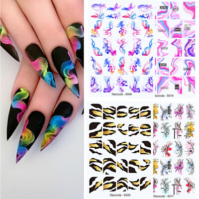 #ad Marble Ink Full Nail Cover Wraps Sticker Nail Art Decals Decoration Tips DIY ♪