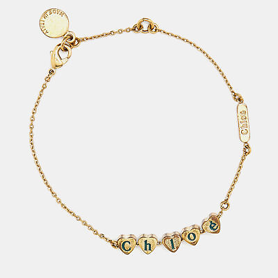 #ad Chloe Gold Tone Logo Heart Chain Bracelet