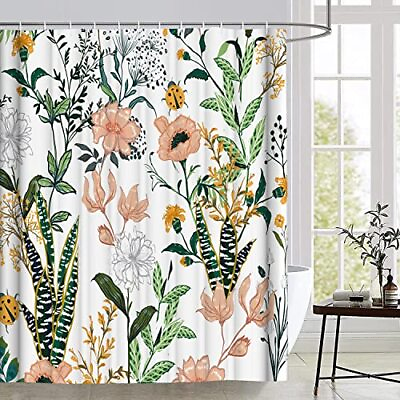 #ad Green Floral Shower Curtain 72” x 72” Flower Tropical Leaves Shower Curtains ...