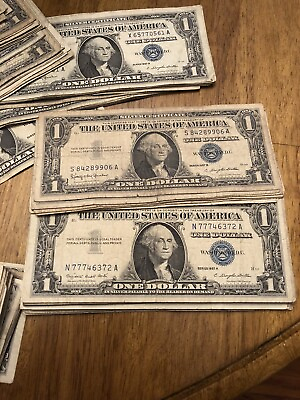 #ad ✔ One 1957 Blue Seal $1 Dollar Silver Certificate VG VF Old US One Dollar Bill