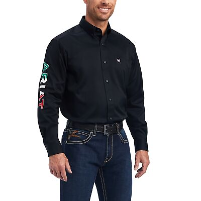 #ad Ariat Men#x27;s Team Logo Mexico Black Classic Button Up Shirt 10038500