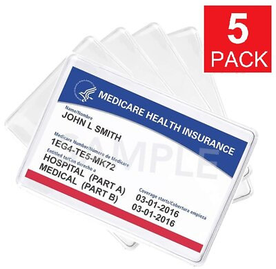 #ad 5 Pack Medicare Card Holder Protector Sleeves Clear Vinyl Credit Card Covers
