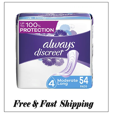 #ad Always Discreet Incontinence Pads for Women Moderate Absorbency Long 54 Ct ✅
