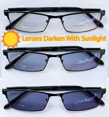 #ad Auto Darkening Bifocal Reading Glasses Clear Top Half Light Adaptive Readers
