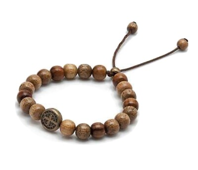 #ad Catholic Saint St Benedict Bracelet Wooden Beads Mens Womens Religious Gift