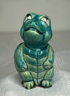 #ad Vintage Figurine Green Happy Turtle Anthropomorphic