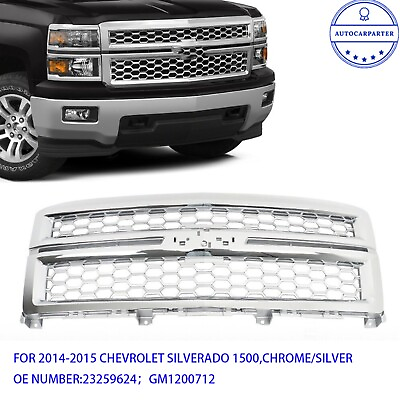 #ad Front Grille Honeycomb Grill For 2014 15 Chevrolet Silverado 1500 Chrome Silver