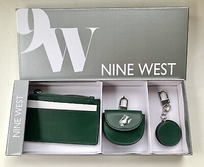 #ad NOS Nine West Wallet Coin Bag Mirrored Key Tassel Gift Set 3 Pieces Green In Box
