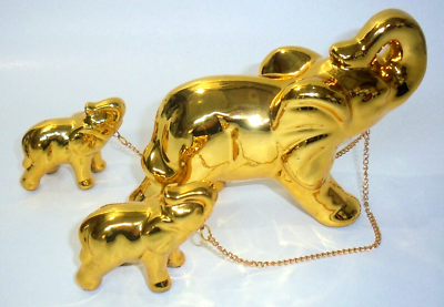 #ad International Academy of Ceramics IAC Porcelain Gold Elephant Family Rare