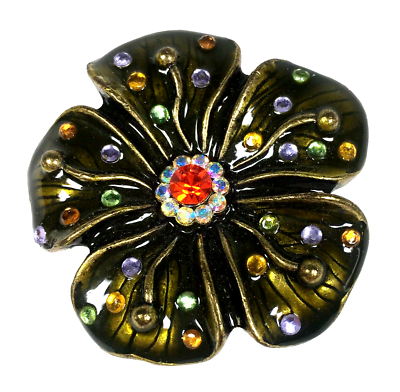 #ad Modern Enamel Rhinestone Huge Flower Brooch Pin Green Orange AB Purple 2.2quot;