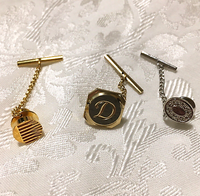 #ad Lot of 3 Tie Tacks Pins w chainsLetter D Initial Gold amp; Silver Tones No names