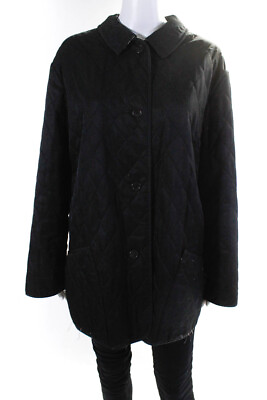 #ad Burberry Womens Quilted Collared Button Up Lightweight Jacket Black Size M