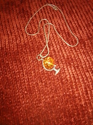 #ad sterling silver necklace vintage amber pendant 18quot;