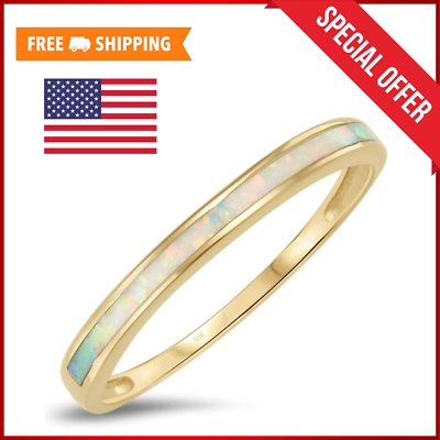 #ad Like 10K Solid Yellow Gold White Opal Inlay Band Ring polished NEW