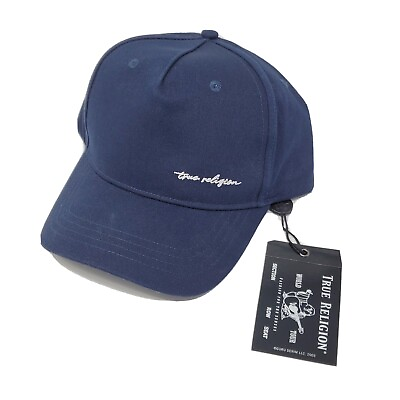#ad True Religion Script Logo Structured Snapback Ace Blue Navy Hat Cap NWT