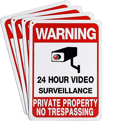 #ad 4 Pack Reflective Warning Sign 24 Hour Video Surveillance Sign No Trespassing