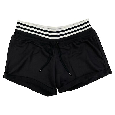 #ad Adidas Shorts Size Large NWT Black White Roll Up Elastic Drawstring Waist