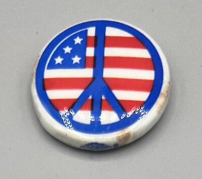 #ad Vintage Peace Sign American Flag Hippie Anti War 1.25quot; Pinback Button “Free Samp;H”