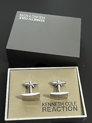 #ad Kenneth Cole Reaction cufflinks Silver Engravable Groomsmen Gift NEW IN BOX