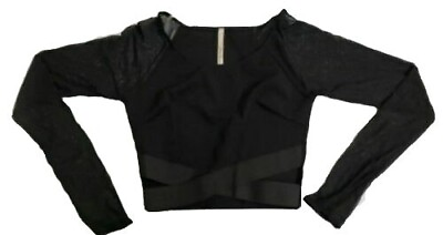 #ad Dulce Carola Women CrissCross Cutout Sheer Net Long Sleeve Crop Top Black Medium $10.99