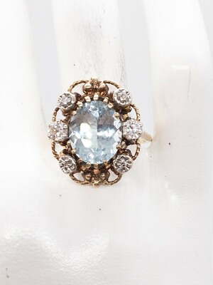 #ad Vintage 1940s RETRO $4000 4ct Natural Aquamarine Diamond 14k Yellow Gold Ring