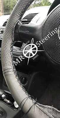 #ad GREY TWO TONE LEATHER STEERING WHEEL COVER FOR BEDFORD CF GLENDALE BLACK STITCH