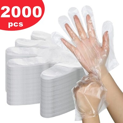 #ad 2000pcs Clear Transparent PE Poly Gloves Powder Free Plastic Food Handling Safe