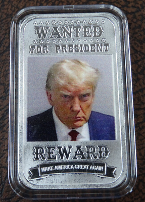 #ad Donald Trump Mugshot Silver Bar Wanted for President 1 Troy oz 999 Fine Mug Shot