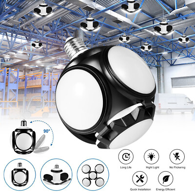 #ad E27 LED Deformable 60W Workshop Light Garage Ceiling Bulb Fixture Folding Lamp
