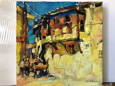 #ad quot;alley with carriages“29x29x3.8cm Öl auf Leinwand