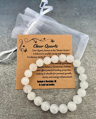 #ad CLEAR QUARTZ Bracelet Stretch Fit Handmade Gift Bag amp; Card Crystal Gemstone 8mm