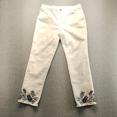 #ad Chico#x27;s Girl Friend Slim Leg Ankle Embroidered Hem White Pants Women#x27;s Size 1