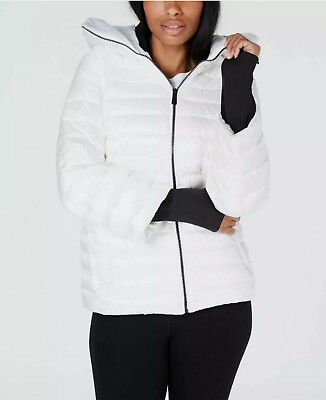 #ad NEW Calvin Womens Klein Down Filled Hooded Puffer Jacket White Size M