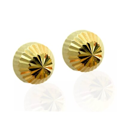 #ad 3mm 14k Yellow Gold Half Ball Diamond Cut Push Back Earrings. $59.99