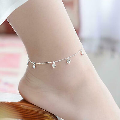 #ad Women‘s Sterling Silver Love Hearts Ankle Bracelet Chain Foot Anklet