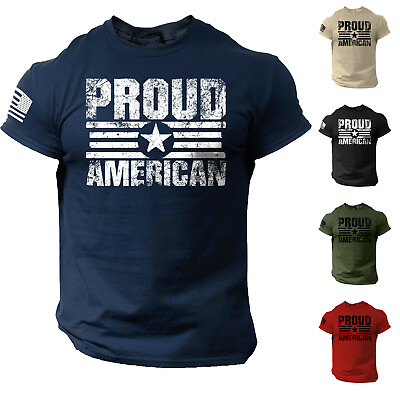 #ad Proud American USA Flag Distressed Men T Shirt Patriotic Cotton Tee S 2XL