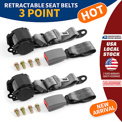 #ad 2Pcs Retractable 3 Point Gray Safety Seat Belt Lap For Car Belt in Seat BIS US