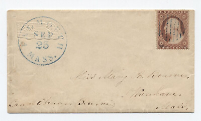 #ad 1861 Falmouth MA #26 cover civil war patriotic embossed flag w letter h.4747
