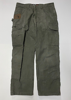 #ad Wrangler Riggs Canvas Cargo Pants Mens 38 X 30 Regular Fit Moss Brown Ripstop