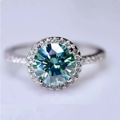 #ad Wedding Engagement Ring Brilliant Cut Blue Moissanite Halo 2.25ct 14k White Gold
