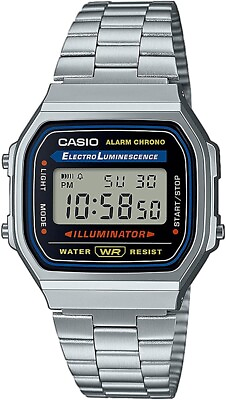 #ad Casio A168W 1 7 Year Battery Chronograph Silvertone Watch Alarm Illuminator