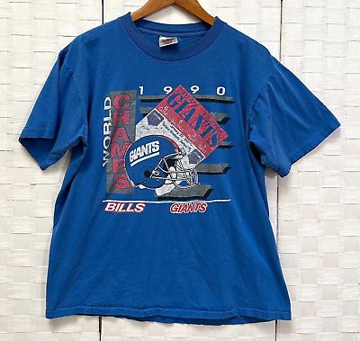 #ad Vintage New York Giants Mens XL Blue 1990 Superbowl XXV AFC NFL Tampa 90s