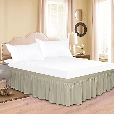#ad Camel Grey King Size 80x78#x27;#x27;Around Bed Skirts Elastic Ruffles Fit Silky Solid