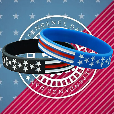 #ad American Flag Bracelets Silicone Rubber Wristband Stretch Holiday Bracelets