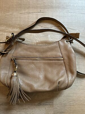 #ad Michael Kors Crossbody Satchel With Logo Tassel Taupe Fully Lined 12x8