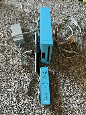 #ad Nintendo Wii Video Game System Console RVL 101 Teal Blue WORKS Cables Sensor Bar