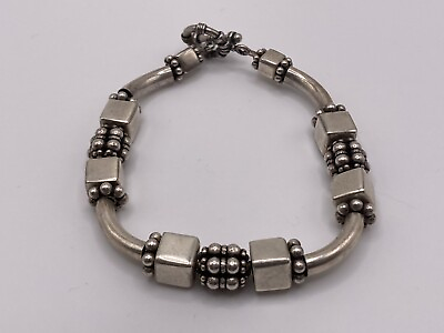 #ad Vintage Chunky Art Deco Square Silver Bead Bracelet