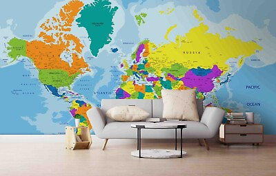 #ad 3D Colorful World Map Wallpaper Wall Mural Removable Self adhesive 14