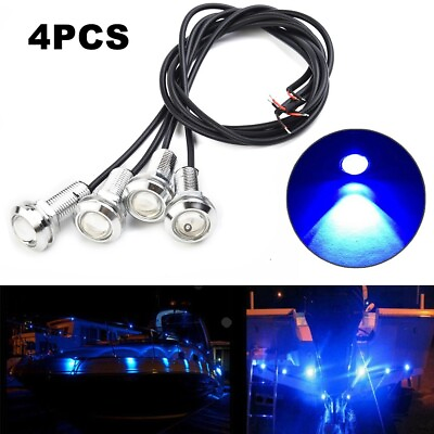 #ad 4* IP68 Blue LED Boat Lights Silver Waterproof Underwater For Nighttime Fishing