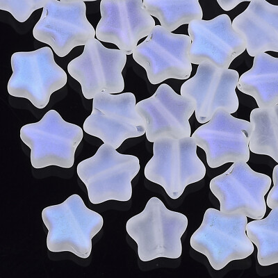 #ad 50x Rainbow Frosted Glass Stars Beads Spacres Round Wholesale Loose Beads